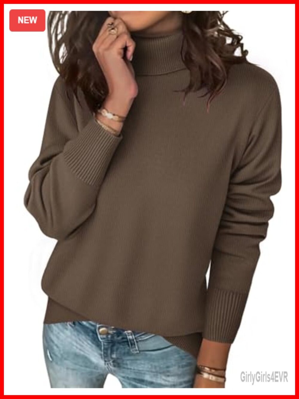 Women's Turtleneck Sweater Long Sleeve Knit Pullover Casual